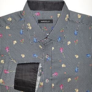 Marcello Black Multicolor Guitar Print Long Sleeve Button Down Men’s L Flip Cuff